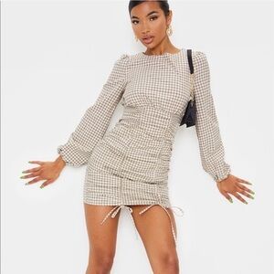 PrettyLittleThing Black and White Ruched Mini Dress